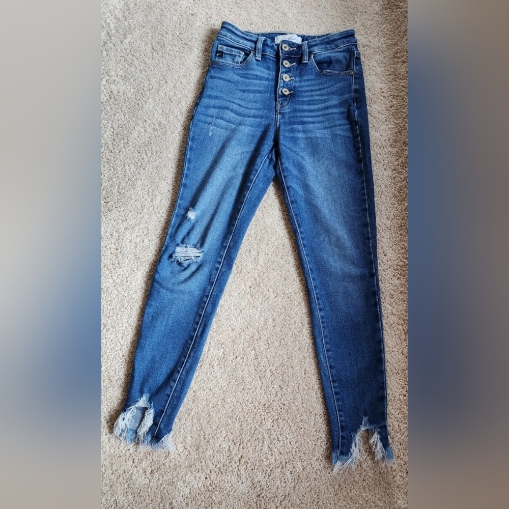 Kancan Jeans High Rise Skinny Button Fly Distressed Destroyed Size 3 25